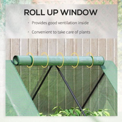 JMT-298314 Galvanized Raised Garden Bed with Mini Greenhouse Cover and Roll-Up Windows for Growing Plants, 50 x 37.5 x 36.25 Inches, Green