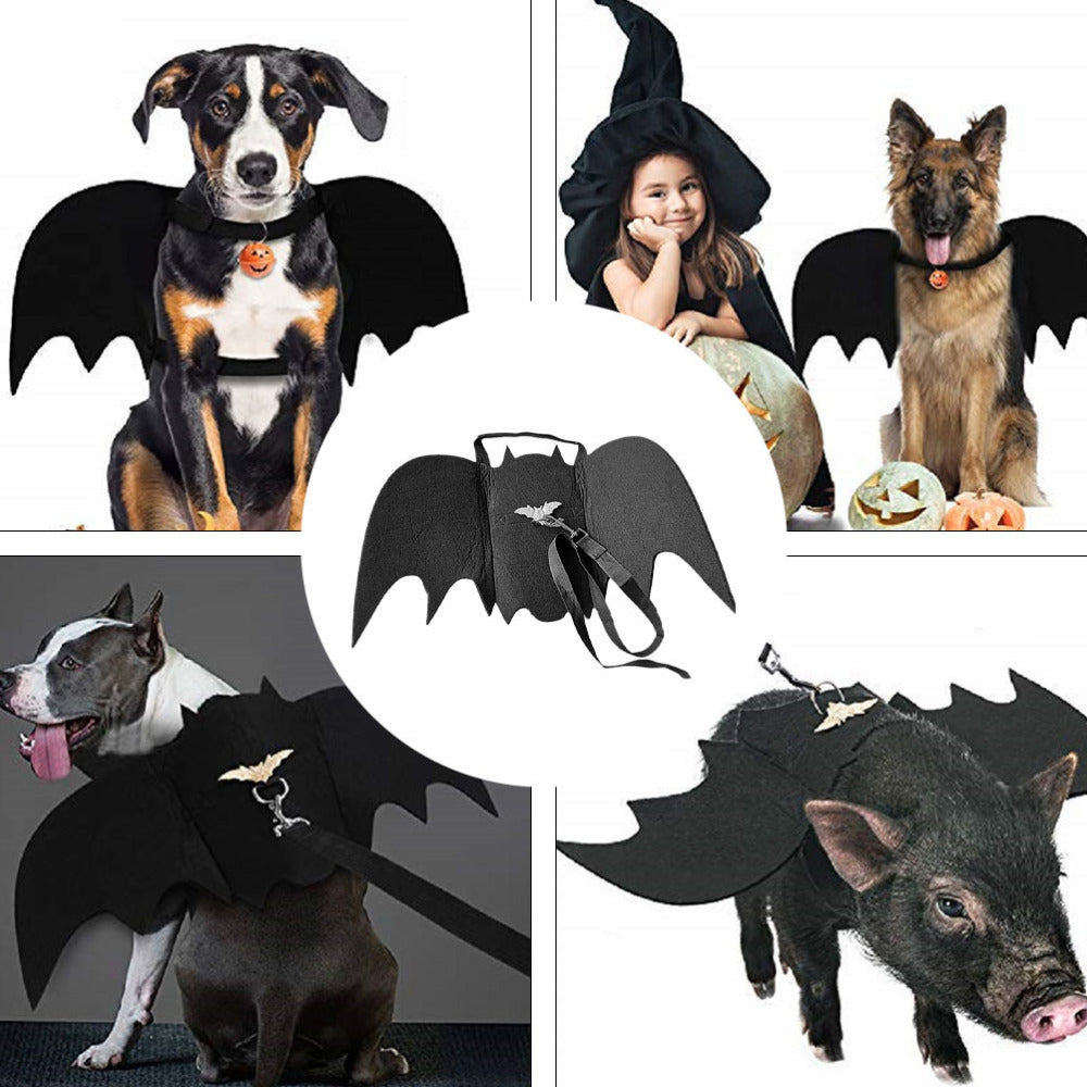 JMT-298954 Bat Wing Costume for Pets - Black Polyester and Felt Halloween Apparel for Small Animals