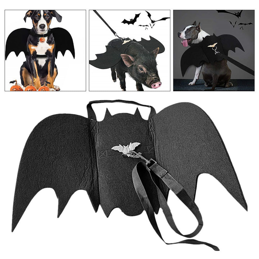 JMT-298954 Bat Wing Costume for Pets - Black Polyester and Felt Halloween Apparel for Small Animals