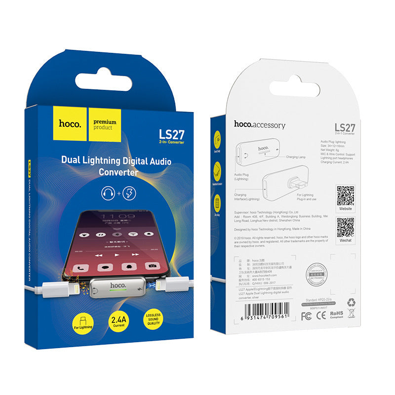 JMT-299274 Dual Lightning Digital Audio Converter for Apple Devices - Model LS27 - Compact Design, Charging & Audio Functionality
