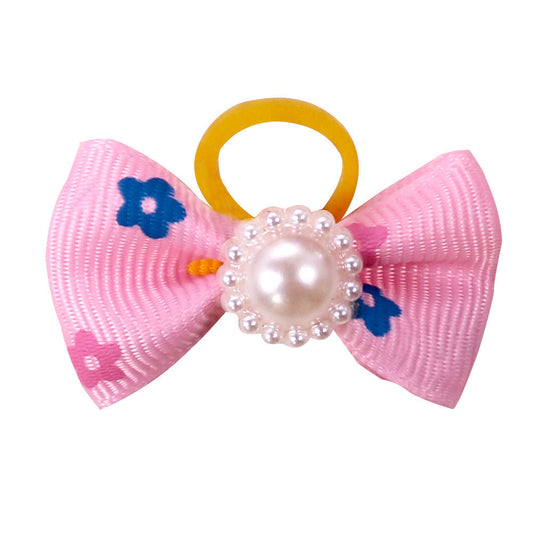 JMT-299274 Pet Hair Bow Accessories with Rubber Band for Dogs and Cats - Pack of 50 Floral Hair Scrunchies