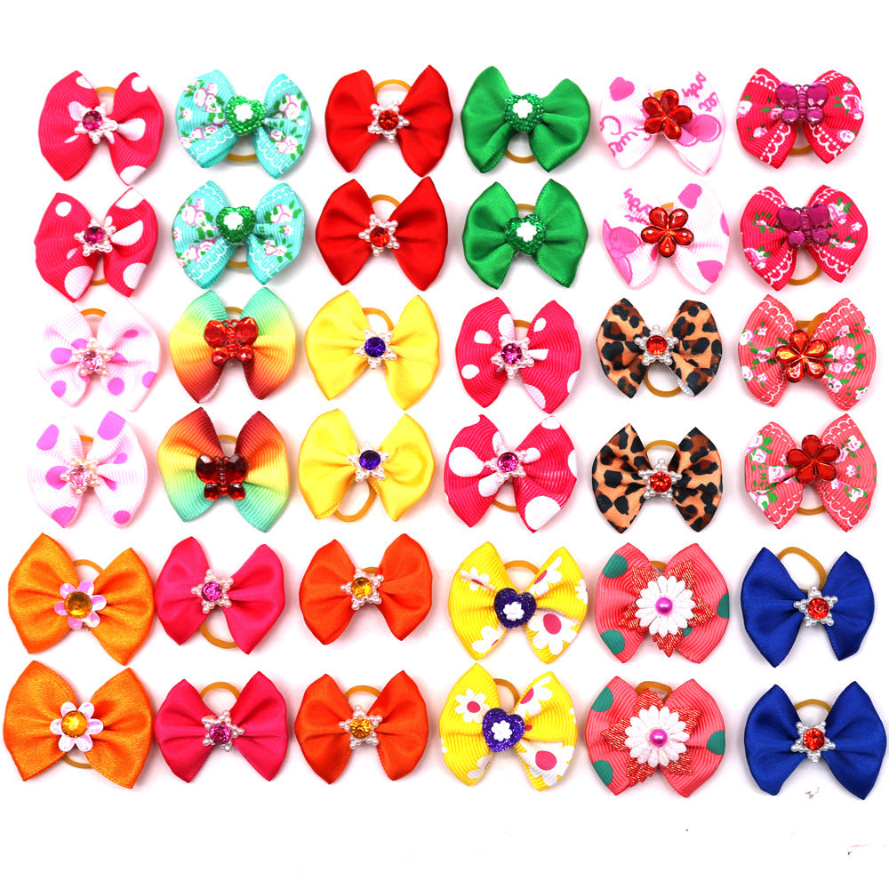 JMT-299274 Pet Hair Bow Accessories with Rubber Band for Dogs and Cats - Pack of 50 Floral Hair Scrunchies