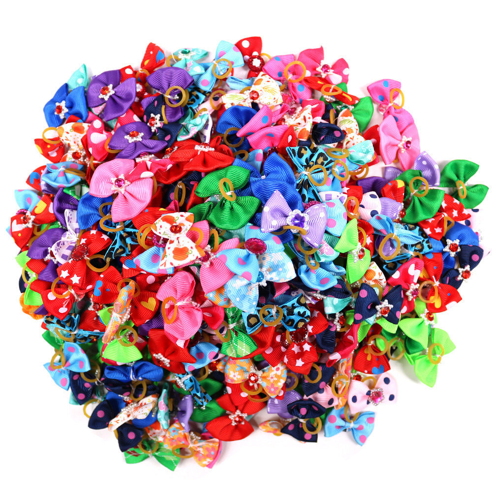 JMT-299274 Pet Hair Bow Accessories with Rubber Band for Dogs and Cats - Pack of 50 Floral Hair Scrunchies
