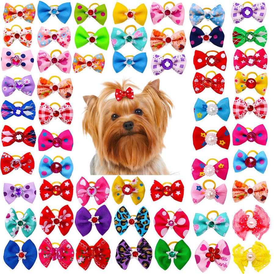 JMT-299274 Pet Hair Bow Accessories with Rubber Band for Dogs and Cats - Pack of 50 Floral Hair Scrunchies