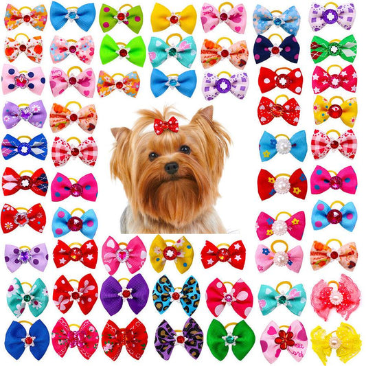 JMT-299274 Pet Hair Bow Accessories with Rubber Band for Dogs and Cats - Pack of 50 Floral Hair Scrunchies