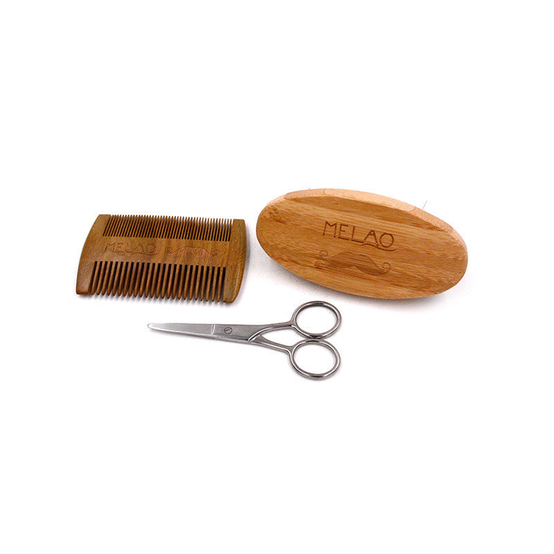 JMT-299594 Six-Piece Natural Beard Care Set with Oil, Cream, Brush, Comb, Shears, and Bag