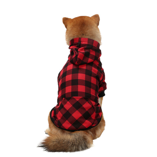 JMT-300234 Thick Fleece-Lined Plaid Hooded Two-Leg Dog Sweater for Winter Wear