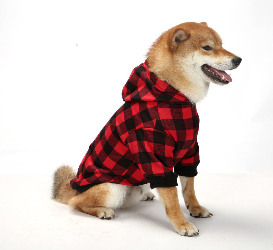 JMT-300234 Thick Fleece-Lined Plaid Hooded Two-Leg Dog Sweater for Winter Wear