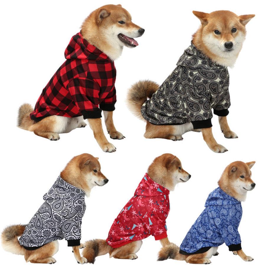 JMT-300234 Thick Fleece-Lined Plaid Hooded Two-Leg Dog Sweater for Winter Wear