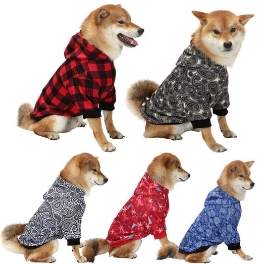 JMT-300234 Thick Fleece-Lined Plaid Hooded Two-Leg Dog Sweater for Winter Wear