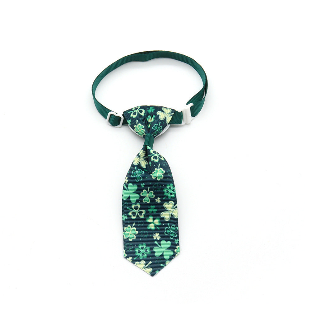 JMT-300426 St. Patrick's Day Adjustable Four-leaf Clover Pet Tie for Festive Celebrations