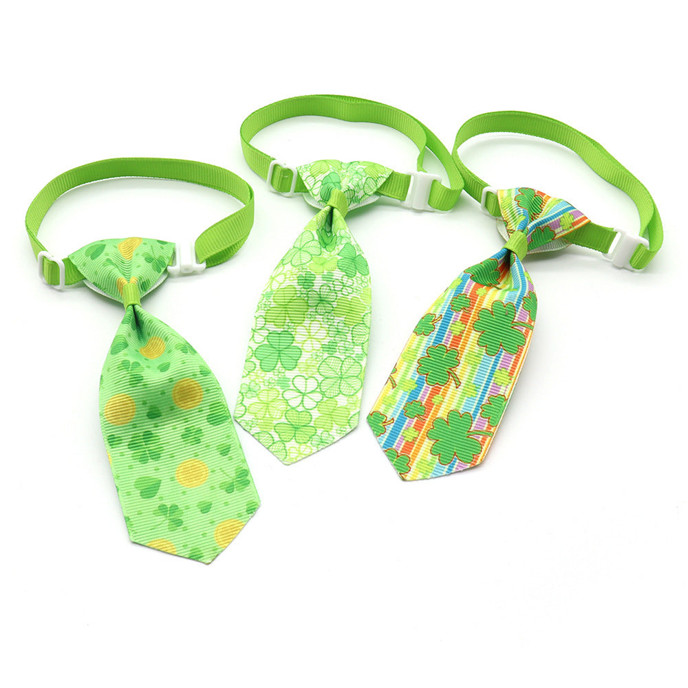 JMT-300426 St. Patrick's Day Adjustable Four-leaf Clover Pet Tie for Festive Celebrations