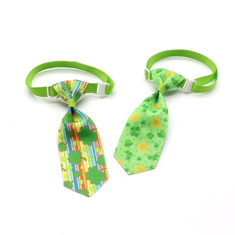 JMT-300426 St. Patrick's Day Adjustable Four-leaf Clover Pet Tie for Festive Celebrations