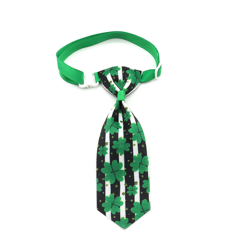 JMT-300426 St. Patrick's Day Adjustable Four-leaf Clover Pet Tie for Festive Celebrations