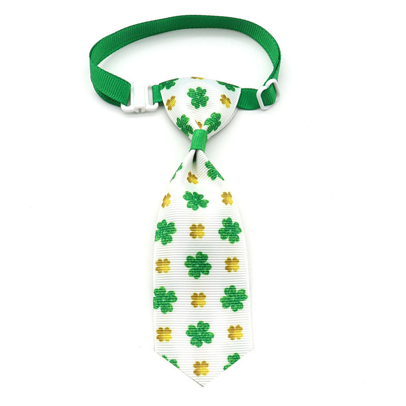 JMT-300426 St. Patrick's Day Adjustable Four-leaf Clover Pet Tie for Festive Celebrations