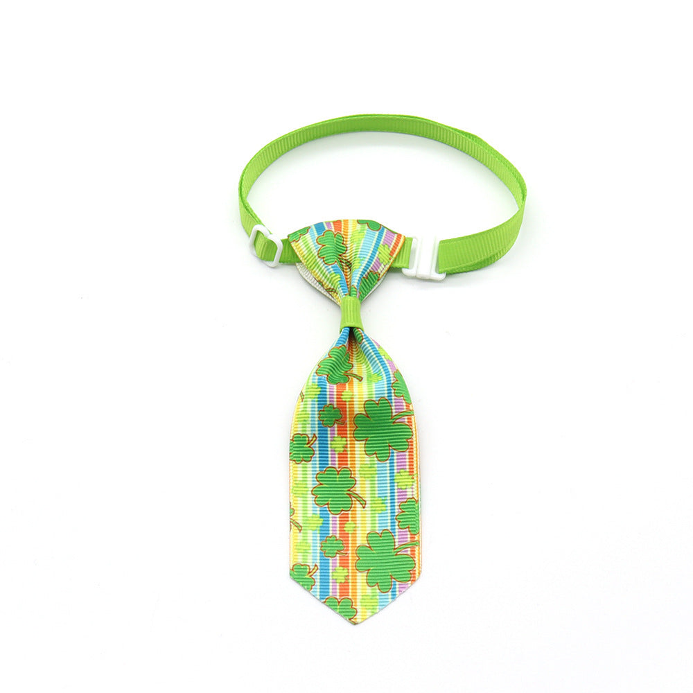 JMT-300426 St. Patrick's Day Adjustable Four-leaf Clover Pet Tie for Festive Celebrations