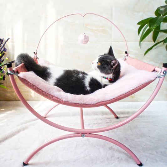 JMT-300618 Cozy Metal Cloth Cat Recliner Bed in Pink and Gray - Soft Nesting Space for Cats