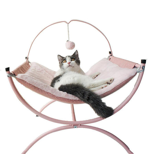 JMT-300618 Cozy Metal Cloth Cat Recliner Bed in Pink and Gray - Soft Nesting Space for Cats