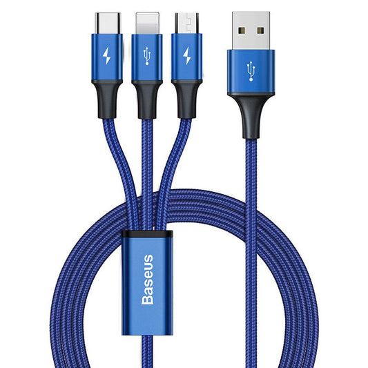 JMT-300938 3-in-1 Rapid Charging Cable for USB, Micro USB, Lightning & Type-C Devices - 1.2m, Dark Blue