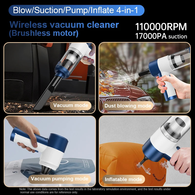 JMT-301066 Compact Wireless 17000PA Powerful Suction Car Vacuum Cleaner with Compressed Air Function