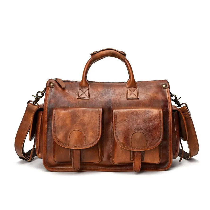 JMT-301514 Vintage Cowhide Men's Crossbody Bag in Vegetable Tanned Leather, Large Capacity