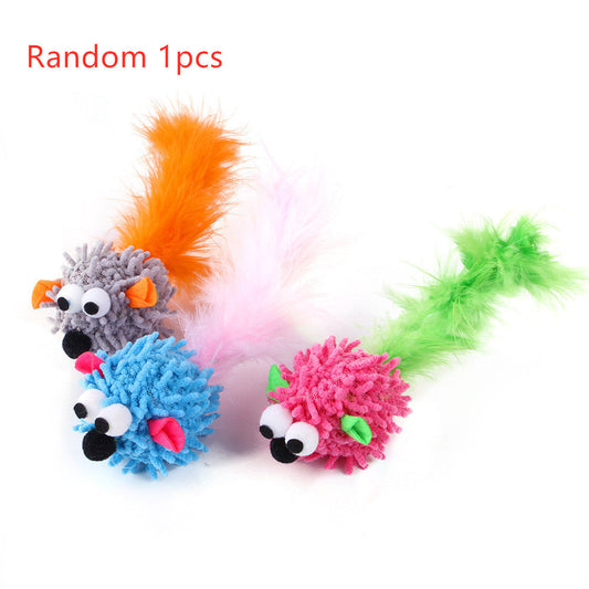JMT-301578 Funny Plush Dragon Mouse Cat Toy with Feather, 16cm Long