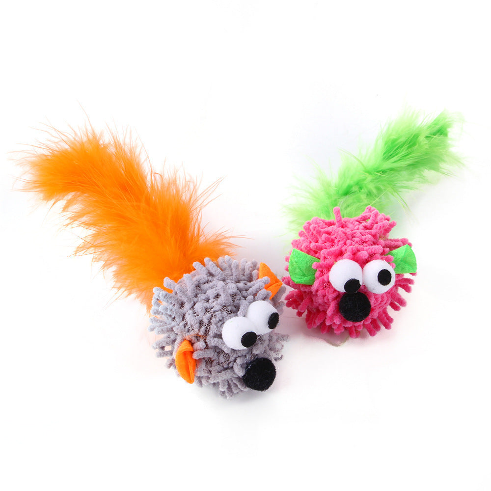 JMT-301578 Funny Plush Dragon Mouse Cat Toy with Feather, 16cm Long