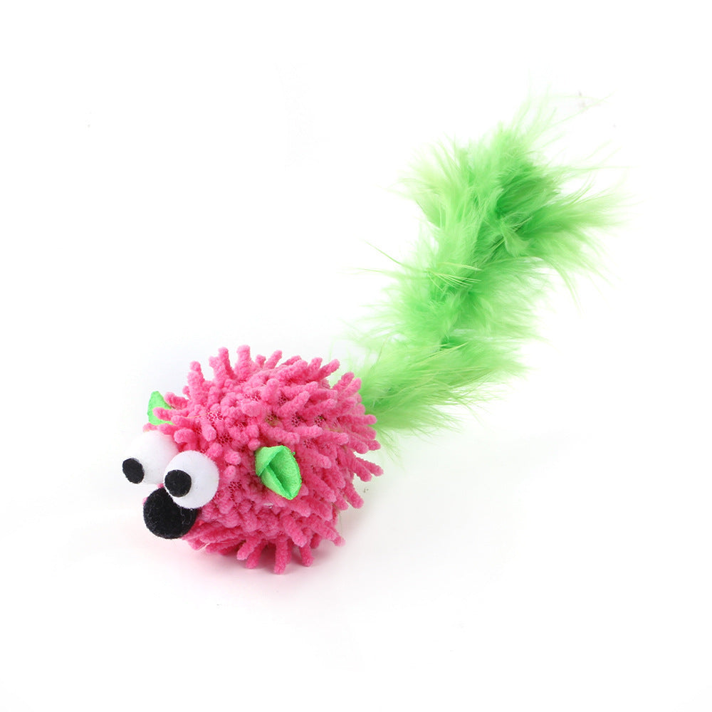 JMT-301578 Funny Plush Dragon Mouse Cat Toy with Feather, 16cm Long