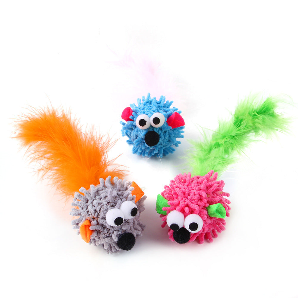 JMT-301578 Funny Plush Dragon Mouse Cat Toy with Feather, 16cm Long
