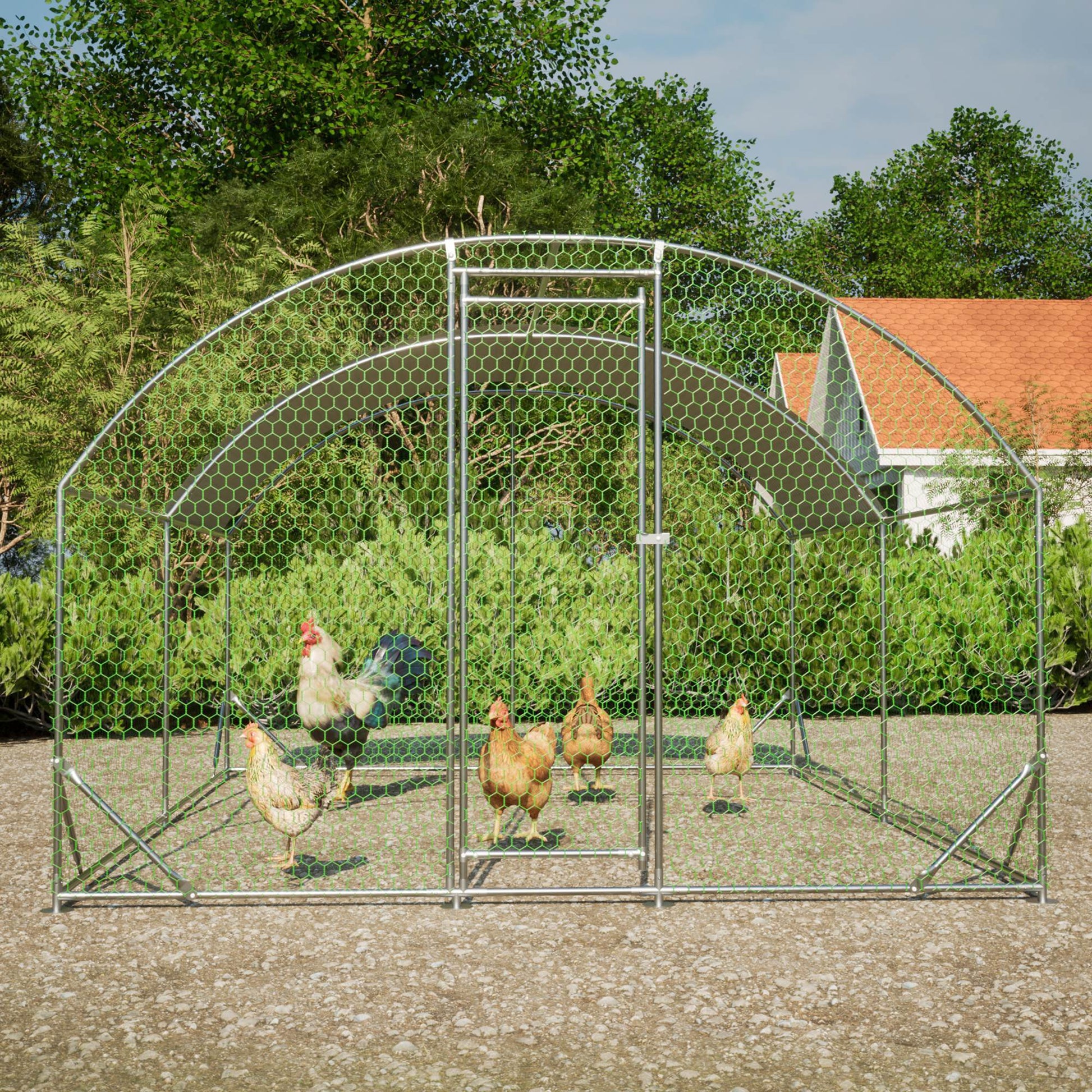 JMT-301770 Large Metal Chicken Coop with Waterproof and UV-Resistant Cover, Walk-In Chicken Run for Outdoor Use - 9.84 x 13.12 x 6.56 Ft