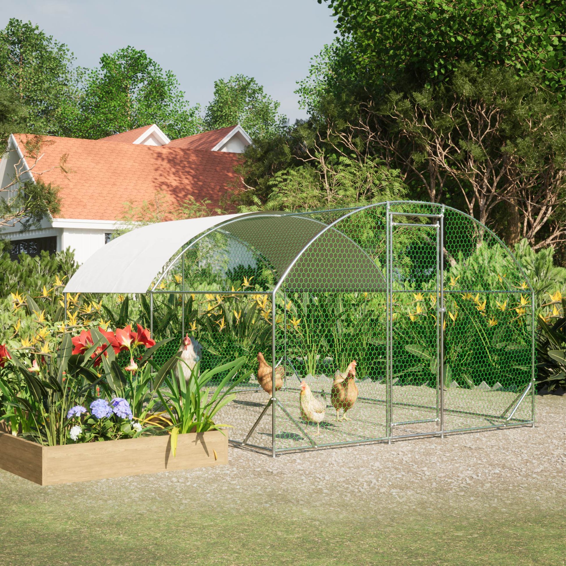 JMT-301770 Large Metal Chicken Coop with Waterproof and UV-Resistant Cover, Walk-In Chicken Run for Outdoor Use - 9.84 x 13.12 x 6.56 Ft