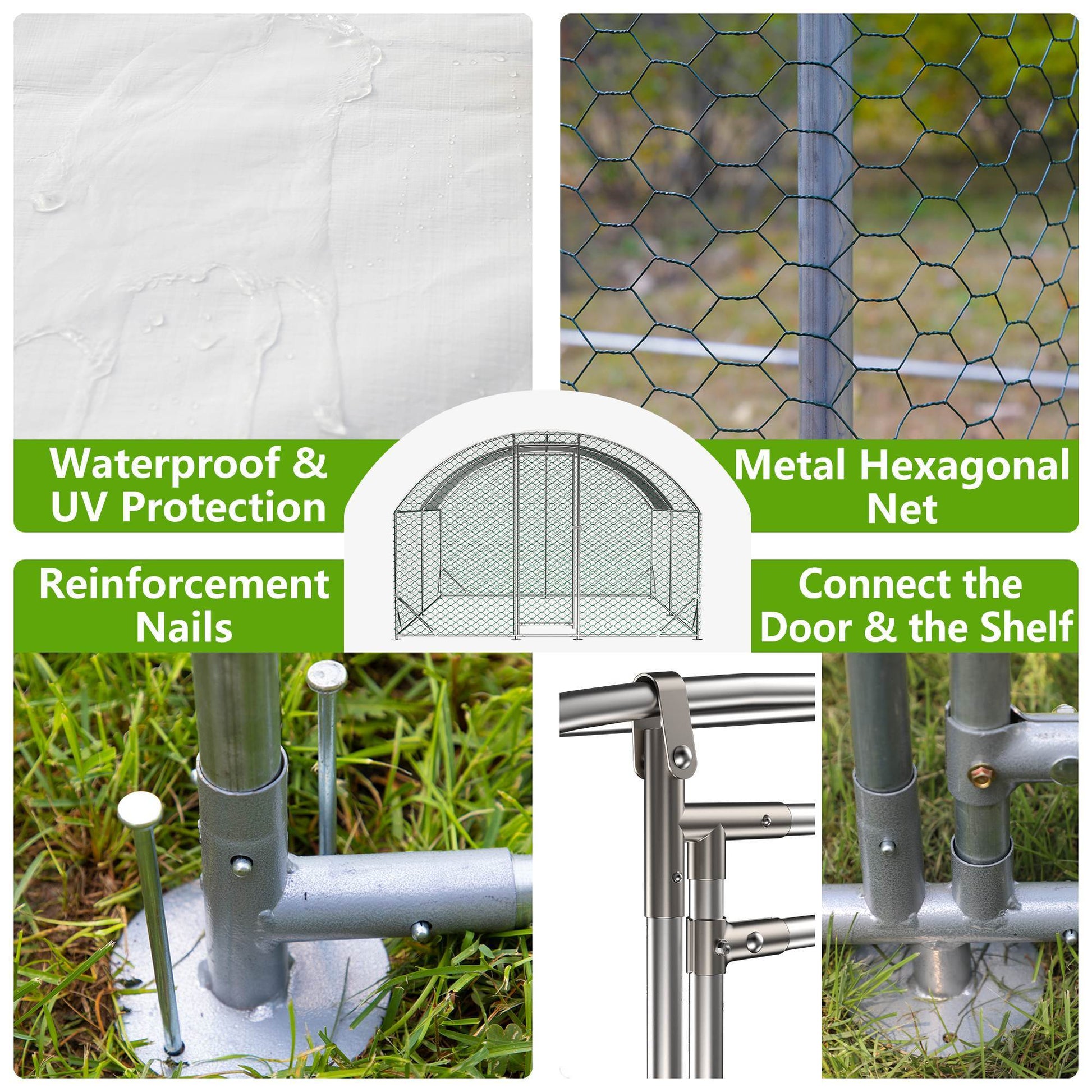 JMT-301770 Large Metal Chicken Coop with Waterproof and UV-Resistant Cover, Walk-In Chicken Run for Outdoor Use - 9.84 x 13.12 x 6.56 Ft