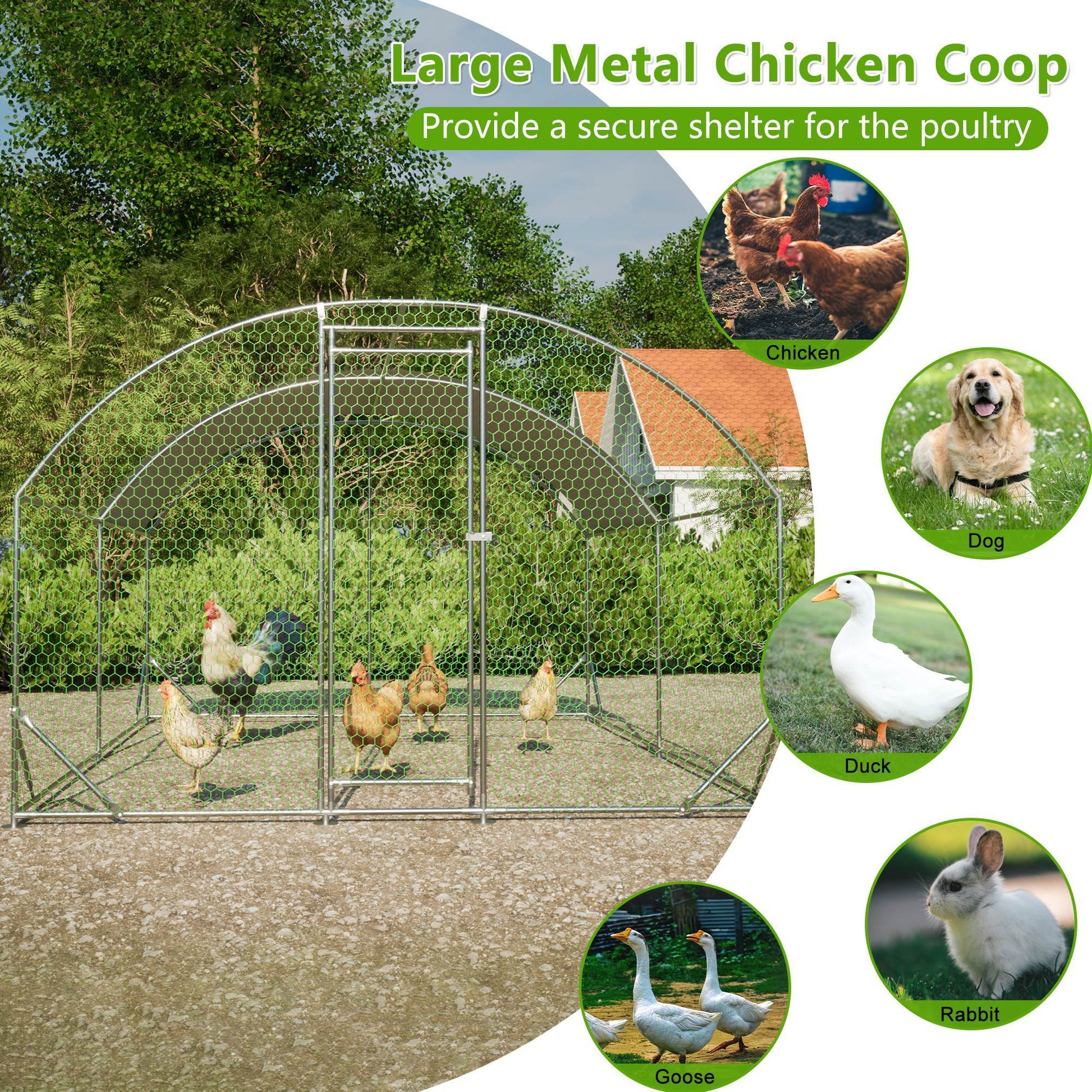 JMT-301770 Large Metal Chicken Coop with Waterproof and UV-Resistant Cover, Walk-In Chicken Run for Outdoor Use - 9.84 x 13.12 x 6.56 Ft