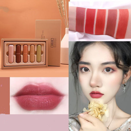 JMT-302026 Mousse Velvet Lipstick Set - Moisturizing Finish, 5 Sticks, 3.8g Each