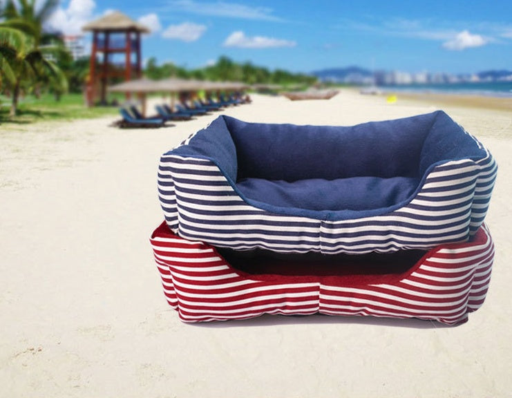 JMT-302218 Luxurious Retro Square Pet Sofa Nest with Monochrome Stripes in Red and Blue - Available in Sizes S, M, L