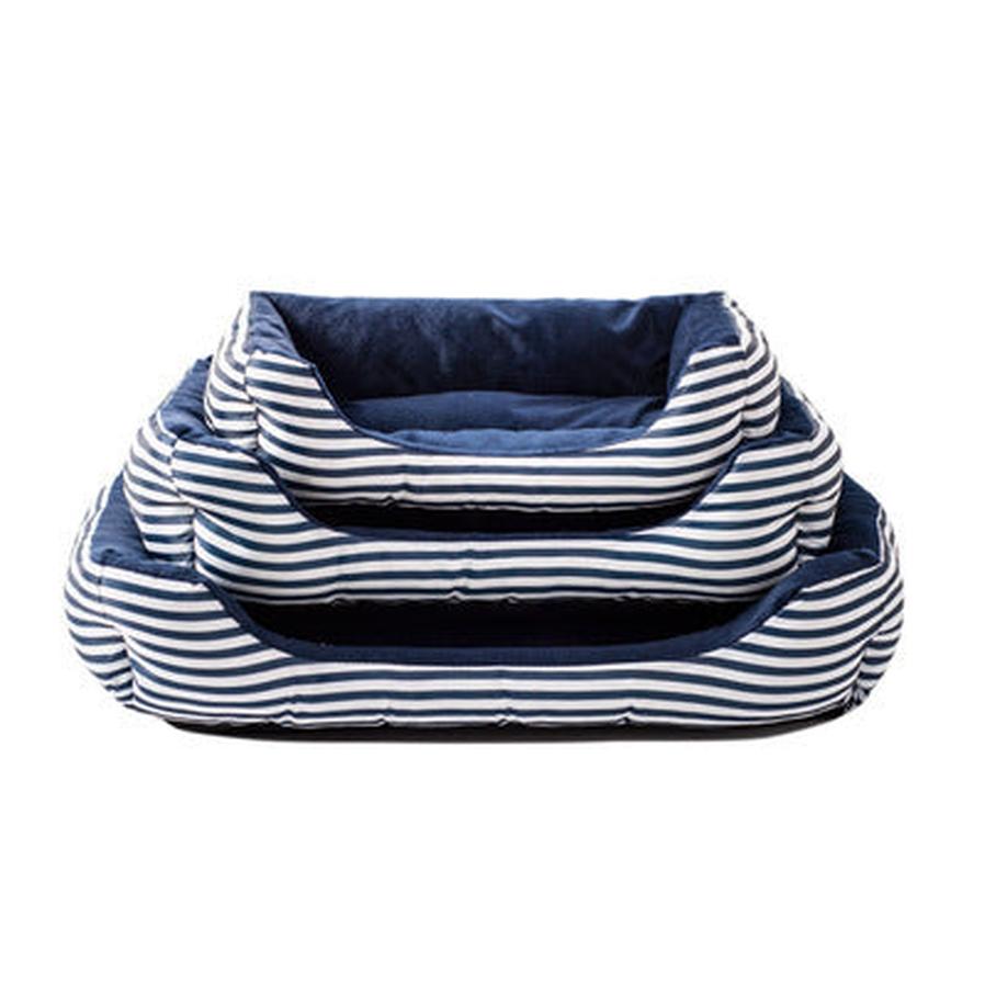 JMT-302218 Luxurious Retro Square Pet Sofa Nest with Monochrome Stripes in Red and Blue - Available in Sizes S, M, L
