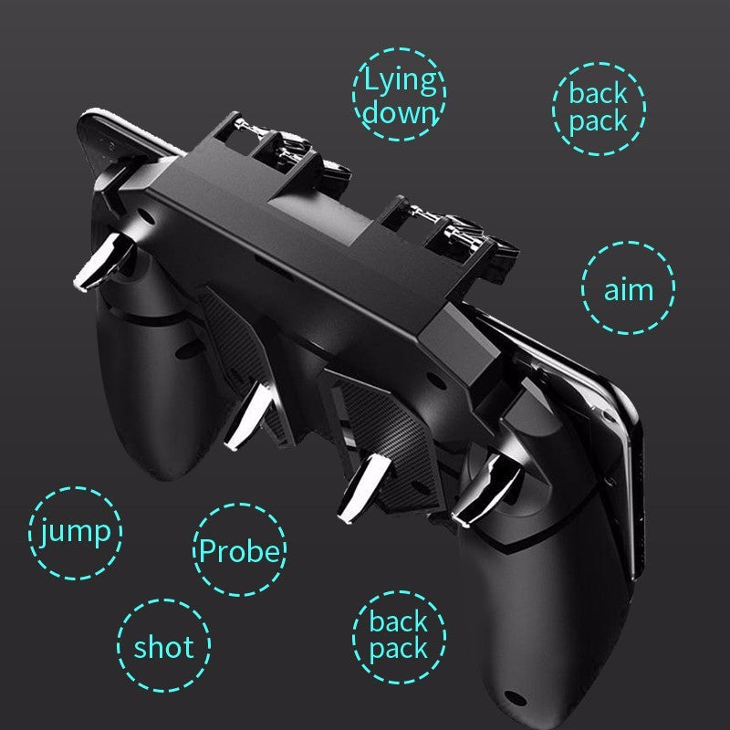JMT-302218 Mobile Gaming Gamepad for Touch Control with Adjustable Joysticks, Six-Finger Support, Black