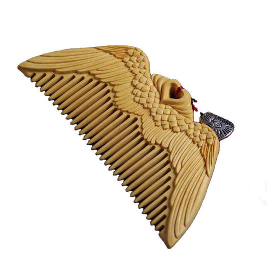 JMT-302282 Angel Wings Pattern Carved Boxwood Comb - Hand Polished Wooden Hair Tool in Three Packaging Options
