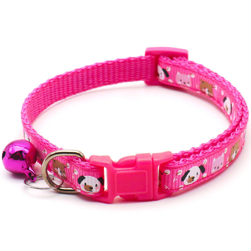 JMT-303562 Cartoon Printed Cat Collar with Bell in Multiple Colors