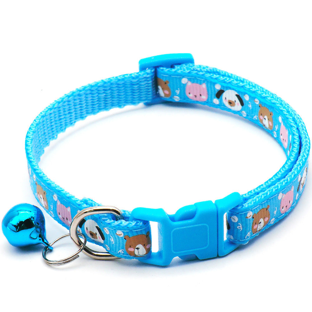 JMT-303562 Cartoon Printed Cat Collar with Bell in Multiple Colors
