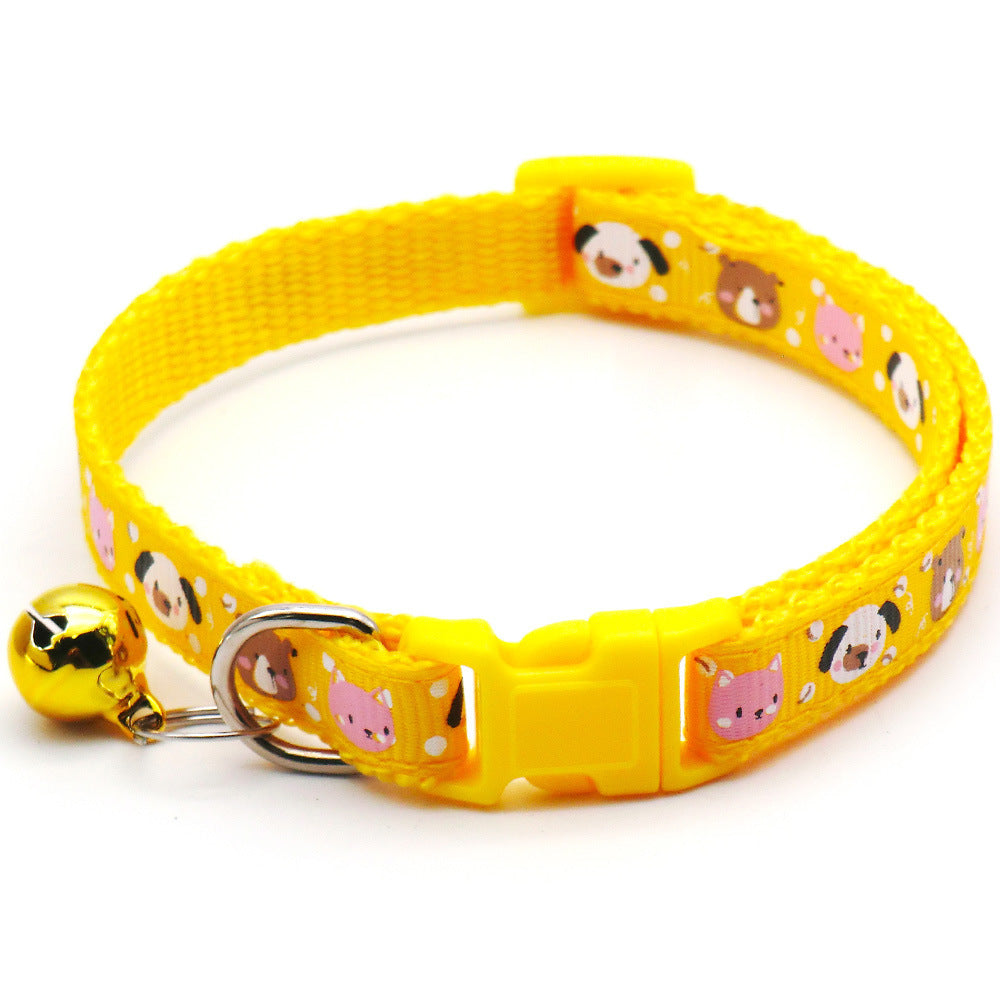 JMT-303562 Cartoon Printed Cat Collar with Bell in Multiple Colors