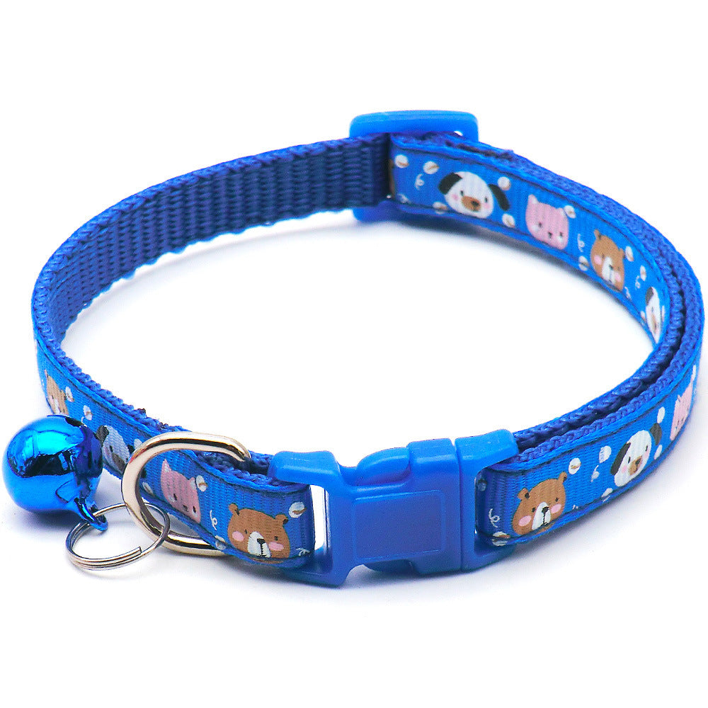 JMT-303562 Cartoon Printed Cat Collar with Bell in Multiple Colors