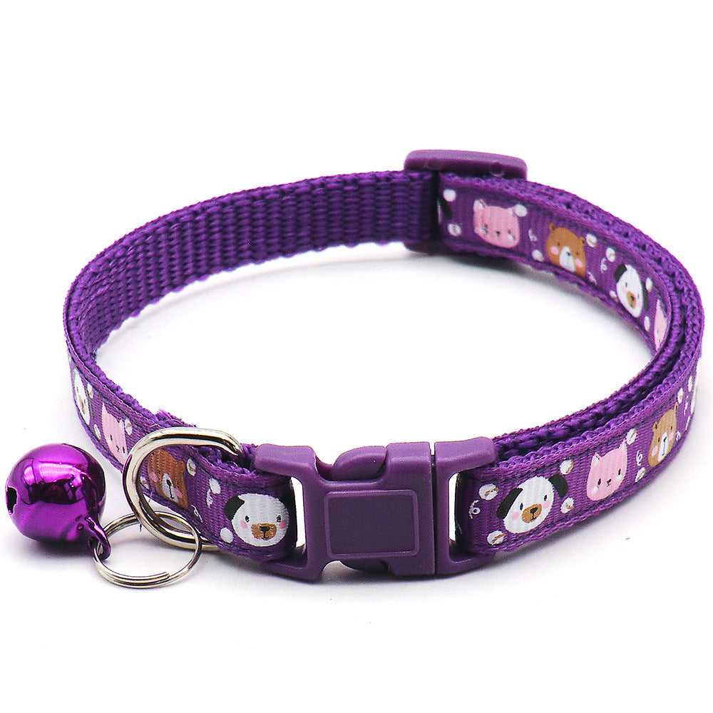 JMT-303562 Cartoon Printed Cat Collar with Bell in Multiple Colors