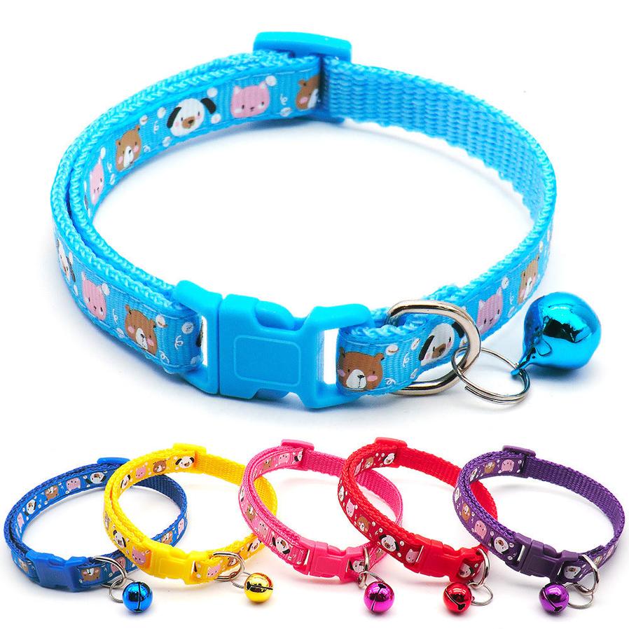 JMT-303562 Cartoon Printed Cat Collar with Bell in Multiple Colors