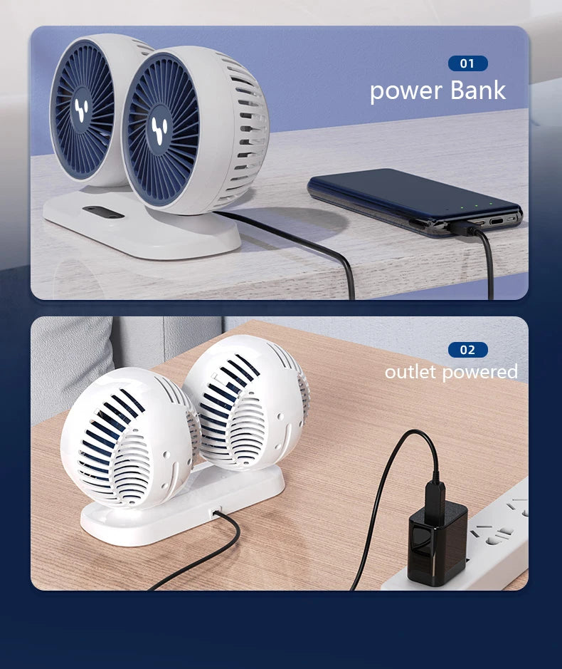 JMT-303690 Dual Head 360-Degree 12V/24V Automotive Air Cooling Fan for Vehicles