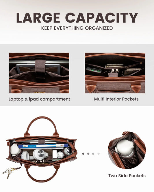 JMT-303882 Vintage PU Leather Large Business Briefcase for 15.6 Inch Laptop and Office Use