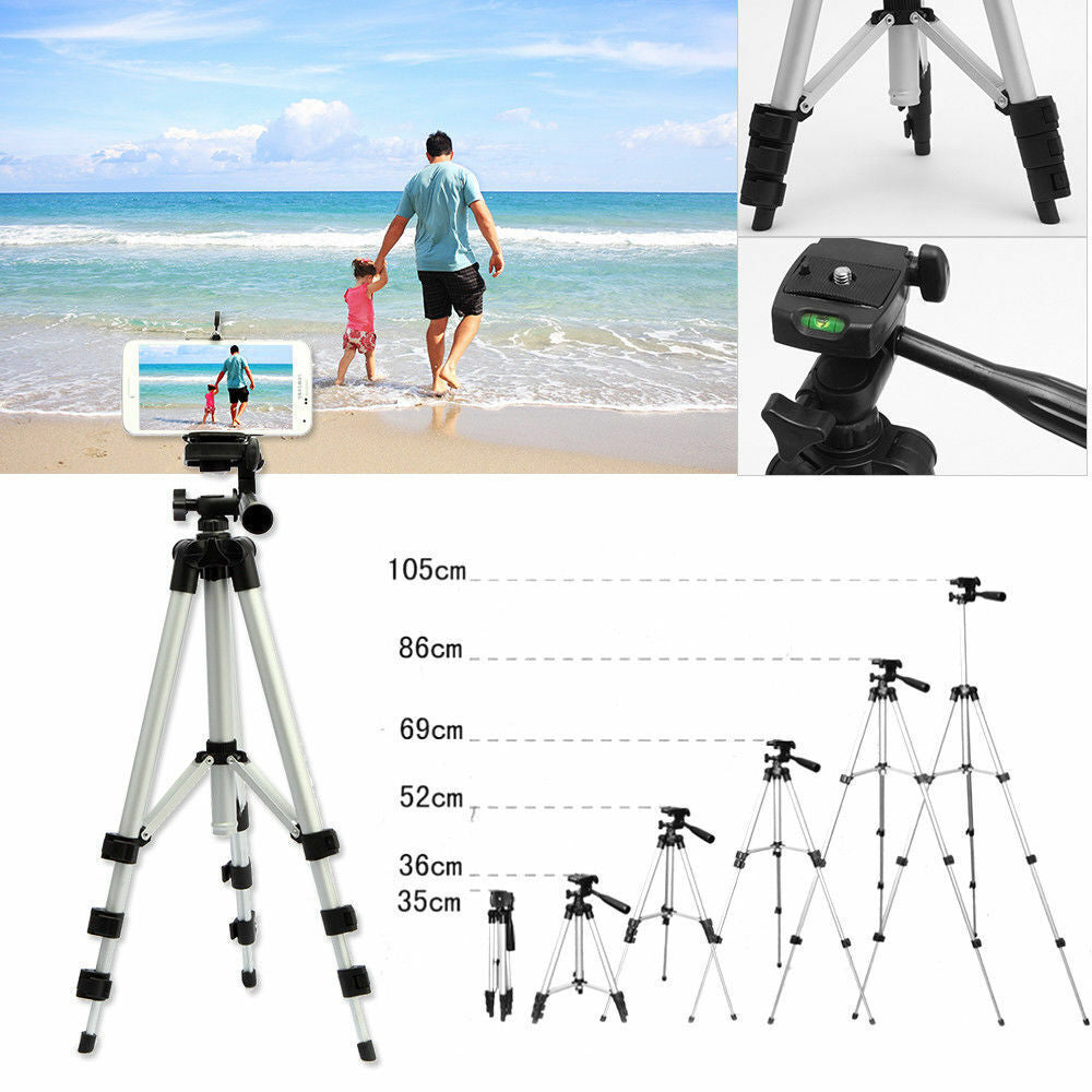 JMT-304074 Portable Aluminum Tripod Stand for Mobile Phones with 360-Degree Swivel Head and Quick-Flip Leg Locks