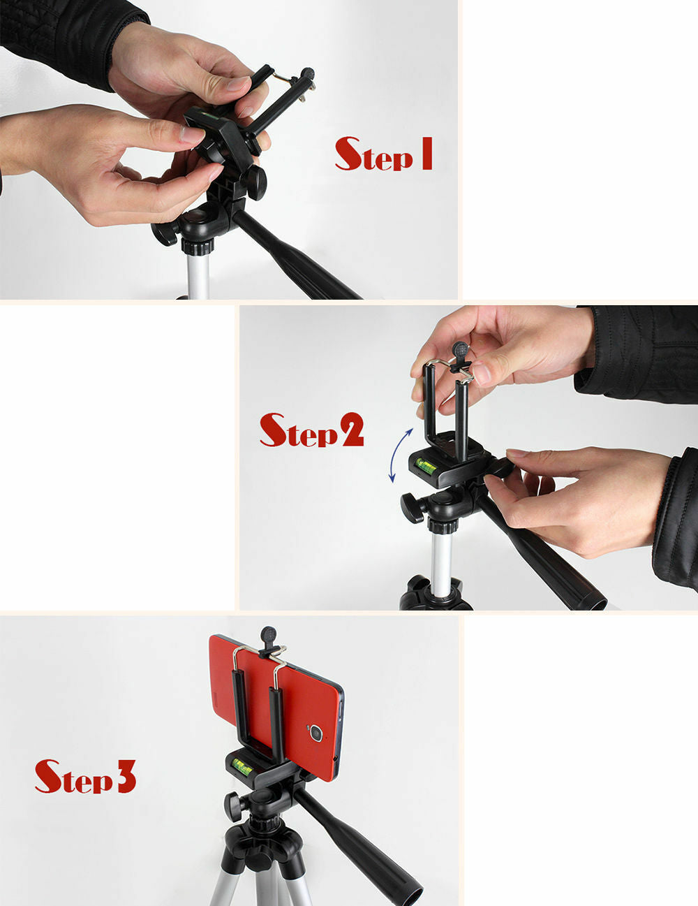 JMT-304074 Portable Aluminum Tripod Stand for Mobile Phones with 360-Degree Swivel Head and Quick-Flip Leg Locks