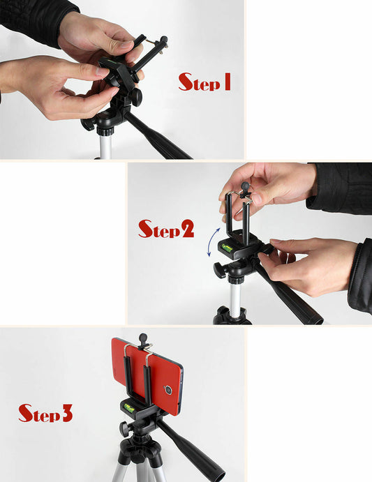 JMT-304074 Portable Aluminum Tripod Stand for Mobile Phones with 360-Degree Swivel Head and Quick-Flip Leg Locks