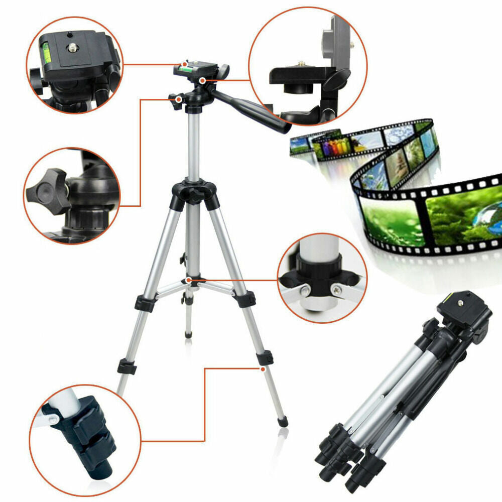 JMT-304074 Portable Aluminum Tripod Stand for Mobile Phones with 360-Degree Swivel Head and Quick-Flip Leg Locks